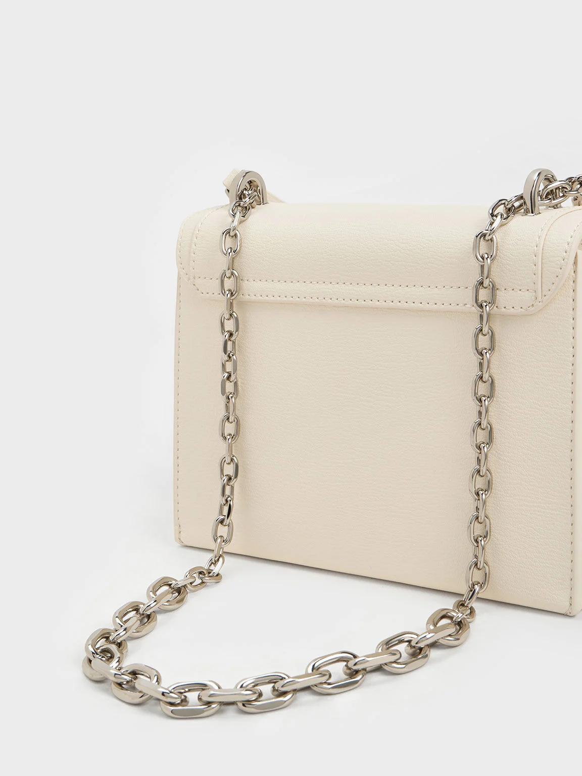 Túi Charles & Keith Front Flap Chain Handle Crossbody Bag Nữ Be