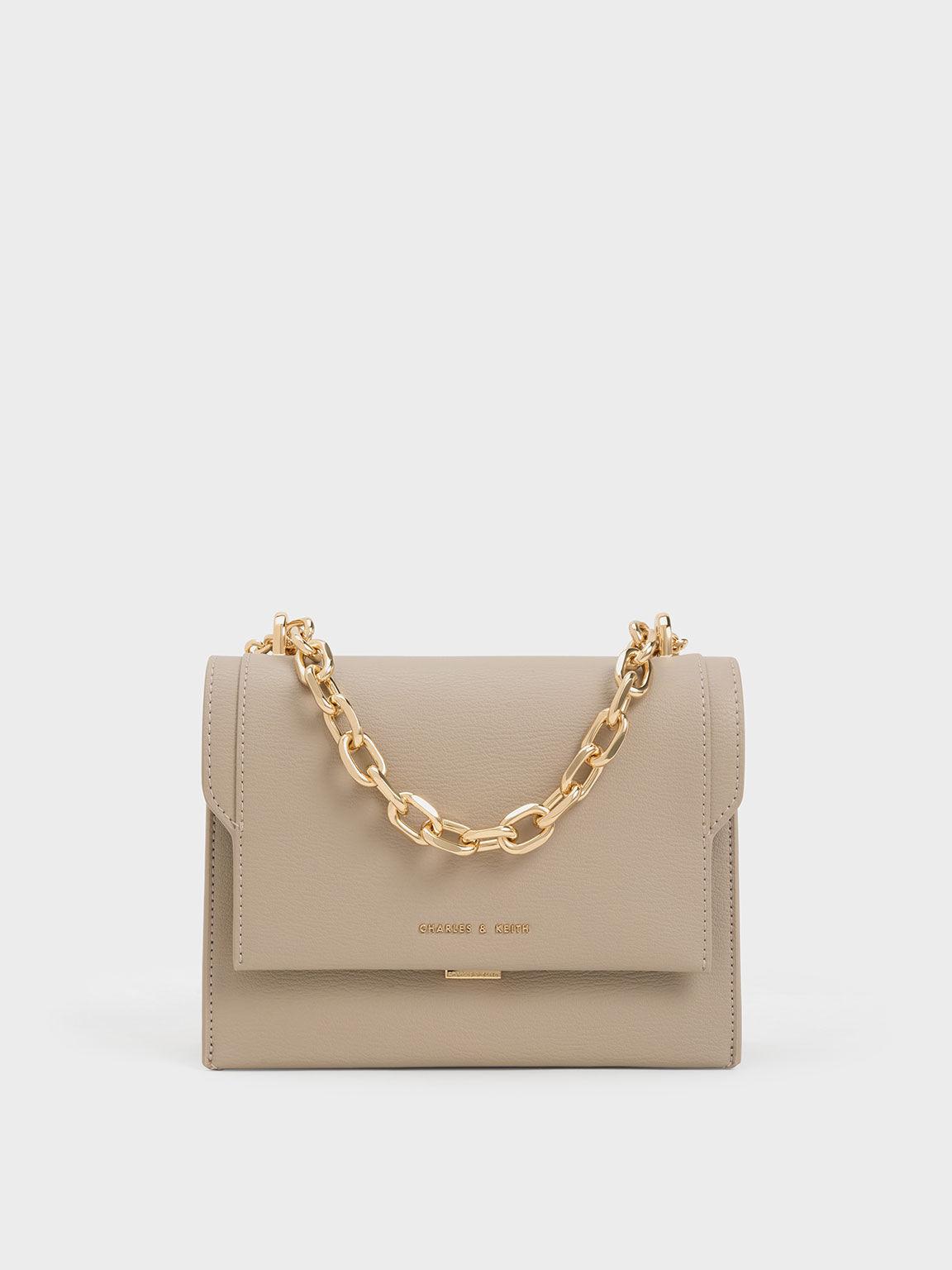 Túi Charles & Keith Front Flap Chain Handle Crossbody Bag Nữ Nâu