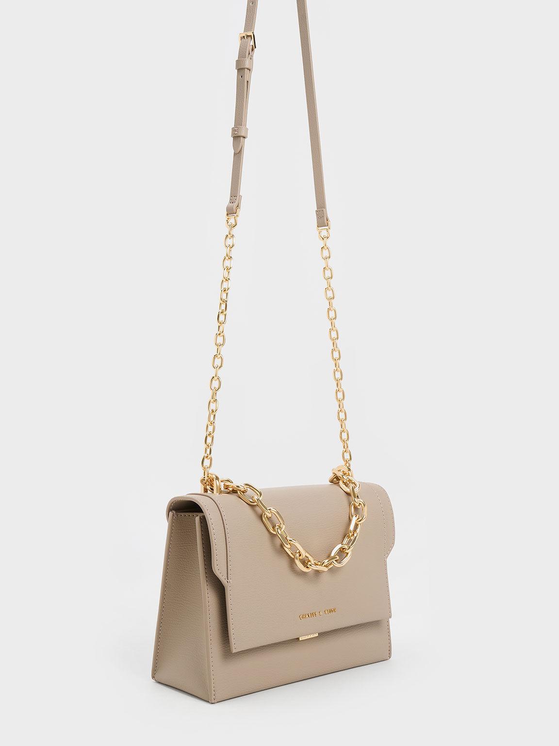 Túi Charles & Keith Front Flap Chain Handle Crossbody Bag Nữ Nâu