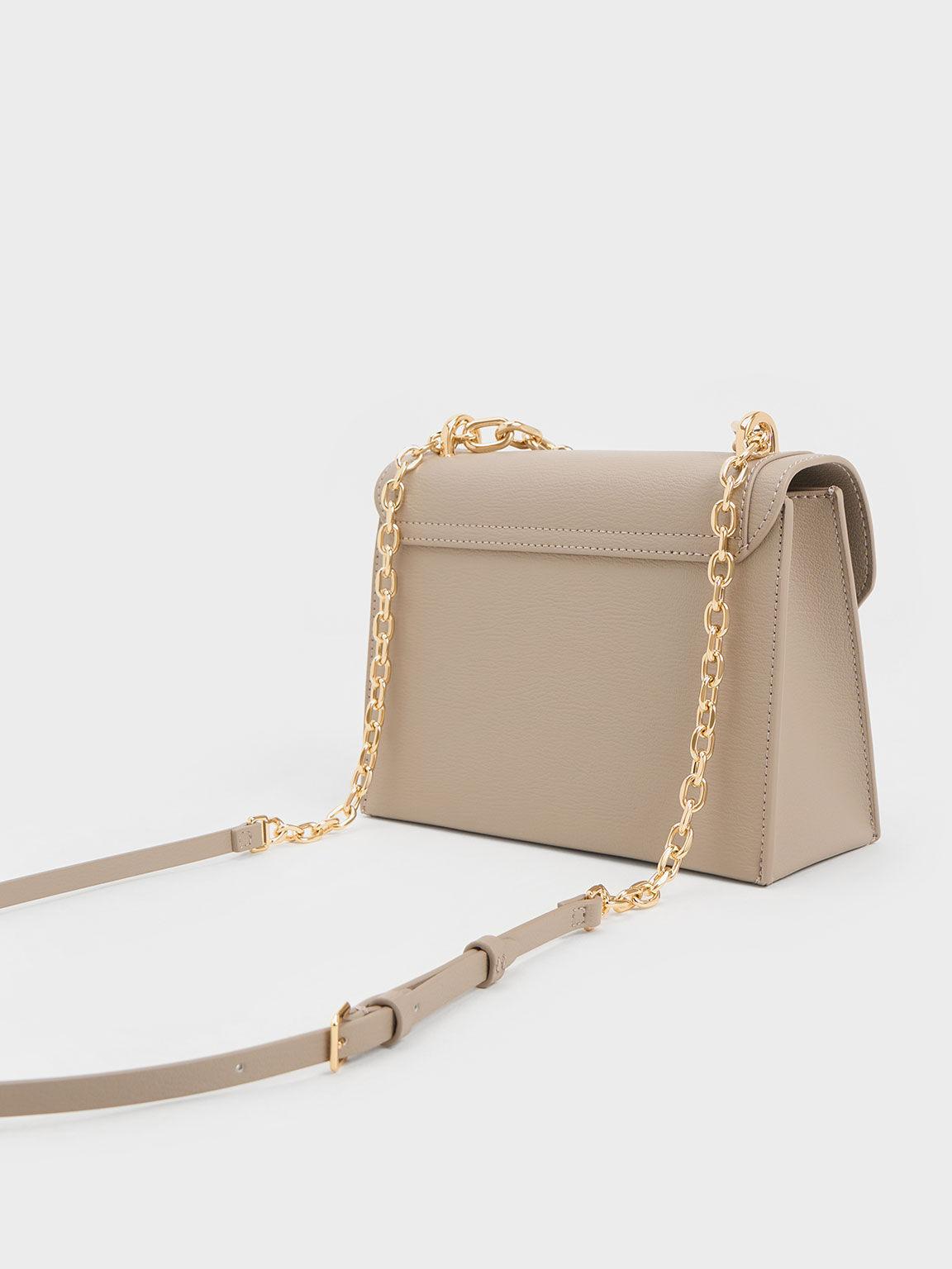 Túi Charles & Keith Front Flap Chain Handle Crossbody Bag Nữ Nâu