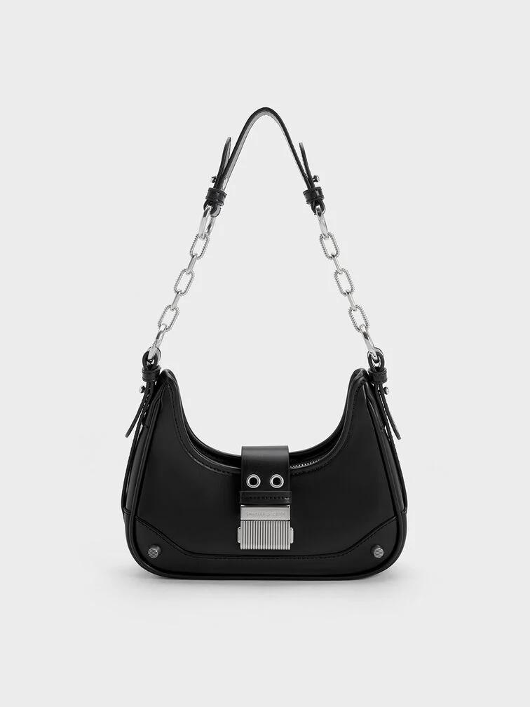 Túi Charles & Keith Hobo Winslet Belted Nữ Đen