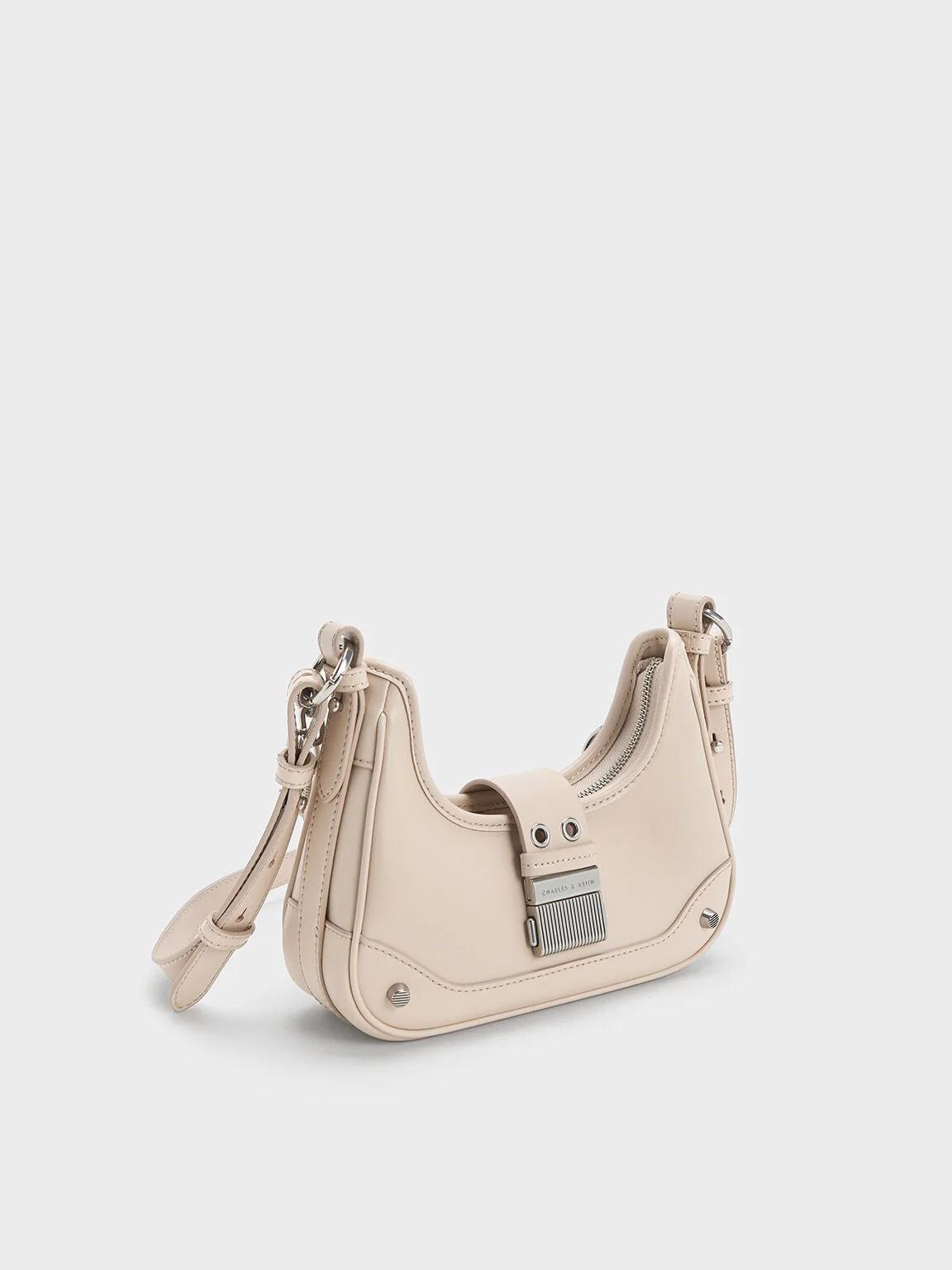 Túi Charles & Keith Hobo Winslet Belted Nữ Nâu Sữa