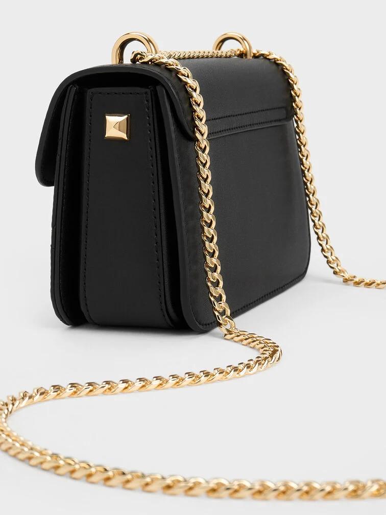 Túi Charles & Keith Quilted Push-Lock Chain Nữ Đen