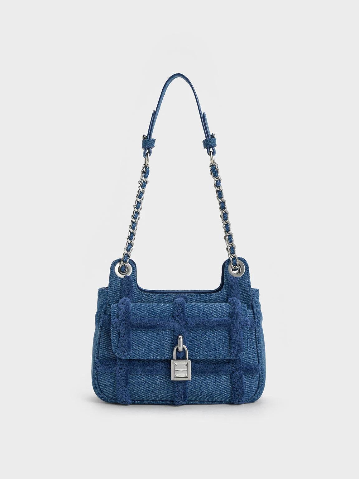 Túi Charles & Keith Suki Denim Padlock Nữ Xanh Dương