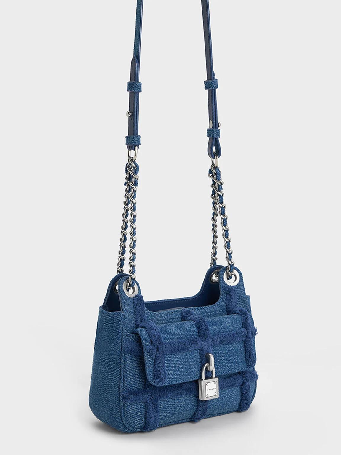 Túi Charles & Keith Suki Denim Padlock Nữ Xanh Dương