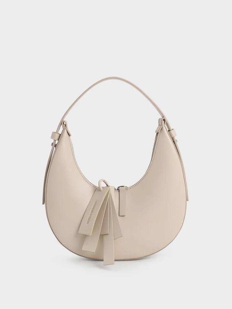 Túi Charles & Keith Hobo Cockade Crescent Nữ Nâu Sữa