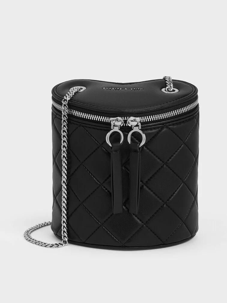 Túi Charles & Keith Philomena Quilted Heart Nữ Đen