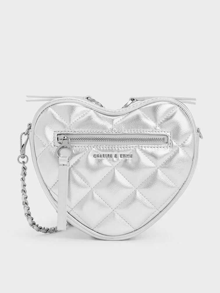 Túi Charles & Keith Philomena Quilted Heart Nữ Bạc