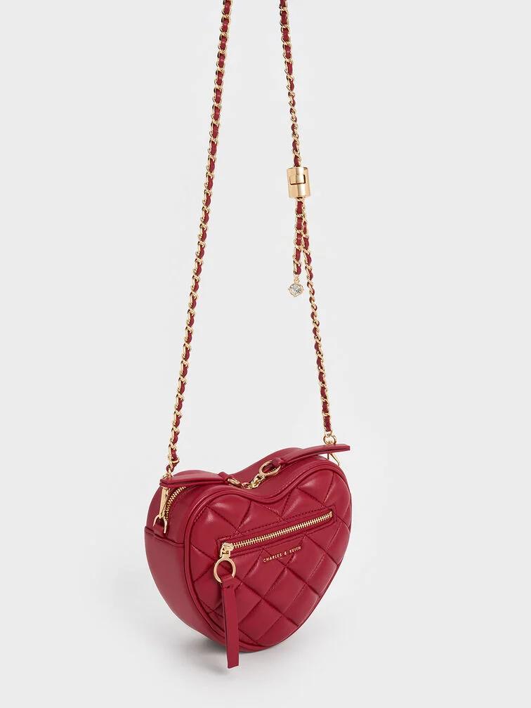 Túi Charles & Keith Philomena Quilted Heart Nữ Đỏ