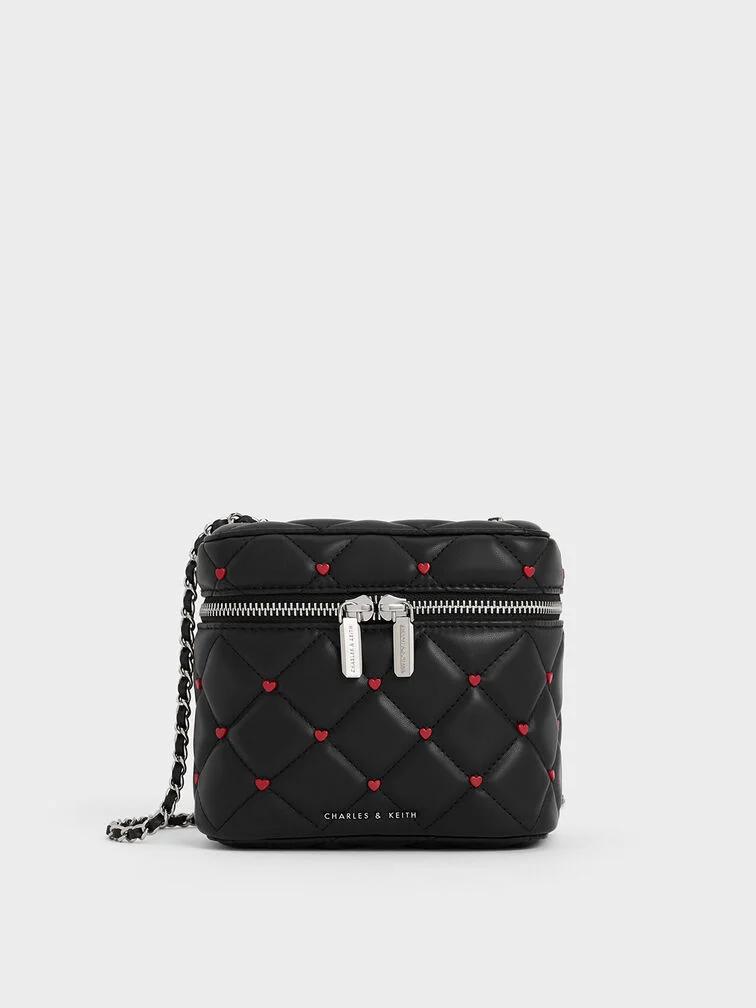 Túi Charles & Keith Nezu Quilted Heart-Print Nữ Đen