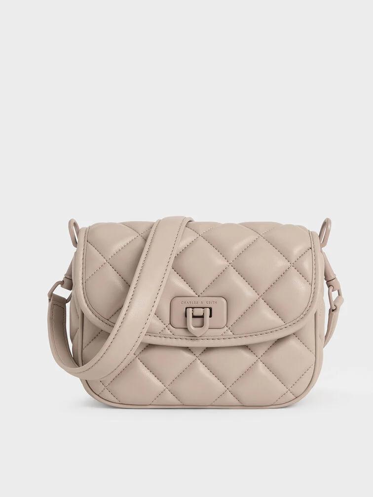 Túi Charles & Keith Cressida Quilted Nữ Nâu Xám