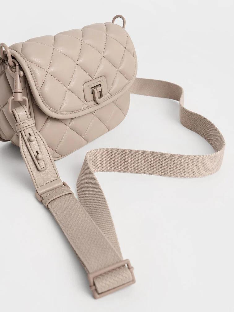 Túi Charles & Keith Cressida Quilted Nữ Nâu Xám