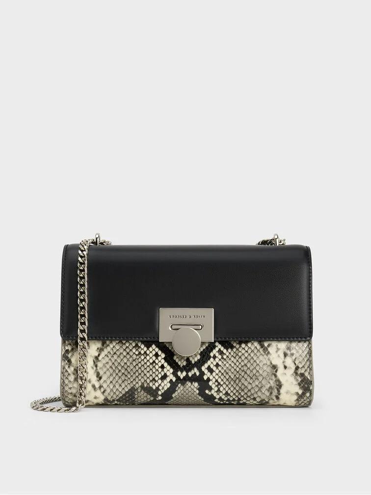 Túi Charles & Keith Snake Print Chain-Strap Nữ Xám