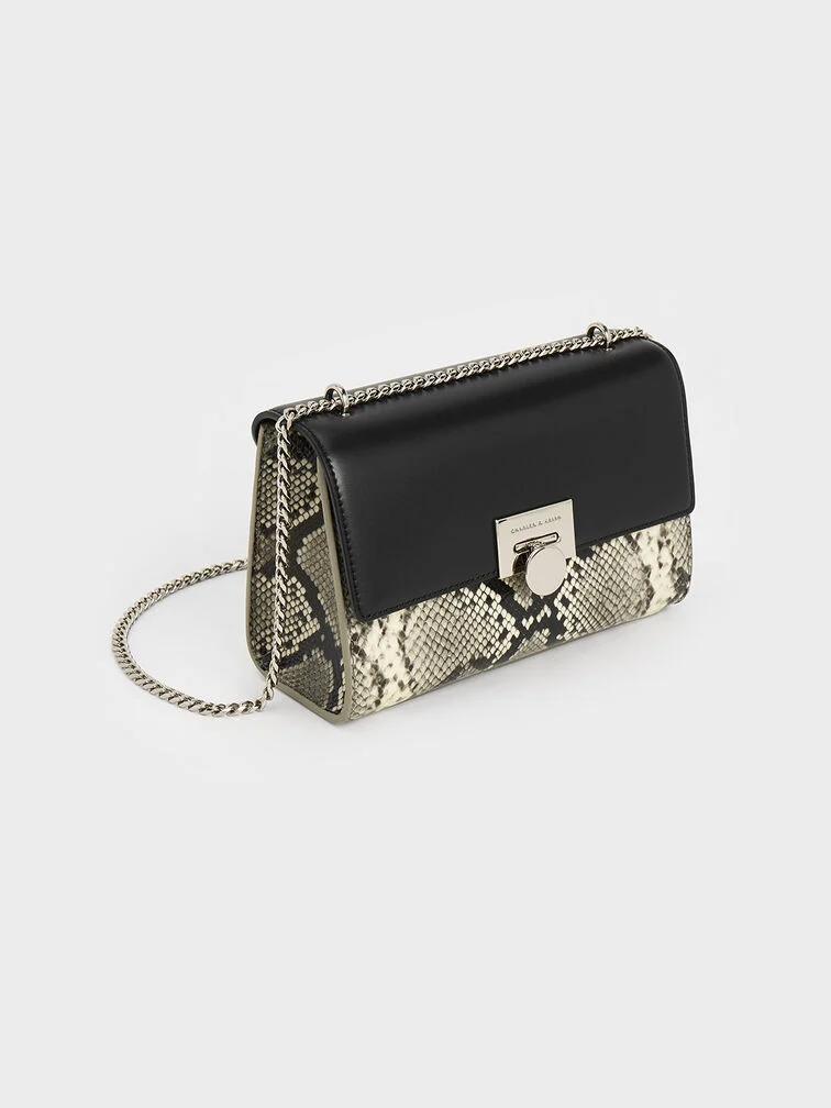 Túi Charles & Keith Snake Print Chain-Strap Nữ Xám