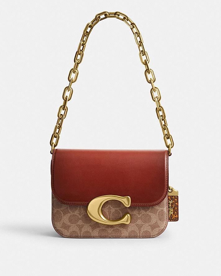 Túi Coach Idol Bag In Signature Canvas With Snakeskin Detail Nữ Nâu Đỏ