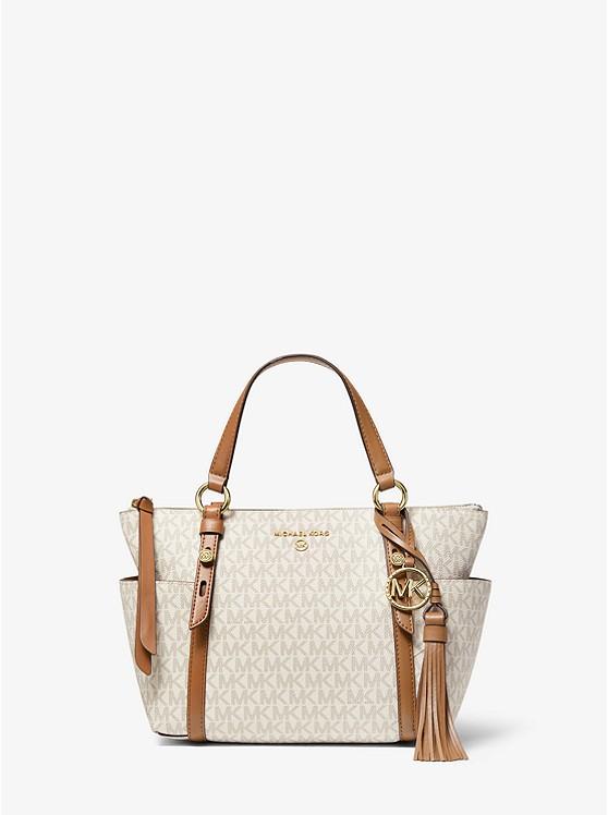 Túi Michael Kors Sullivan Small Logo Top-Zip Tote Bag Nữ Trắng Nâu