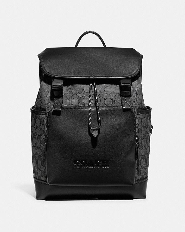 Túi Coach League Flap Backpack In Signature Jacquard Nam Đen