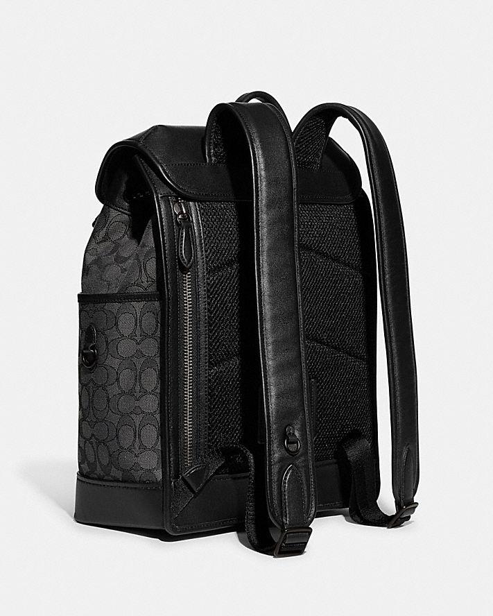 Túi Coach League Flap Backpack In Signature Jacquard Nam Đen