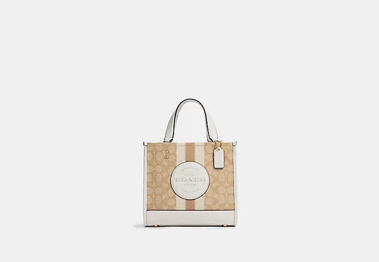 Túi Coach Dempsey Tote 22 In Signature Jacquard With Stripe And Coach Patch Nữ Trắng