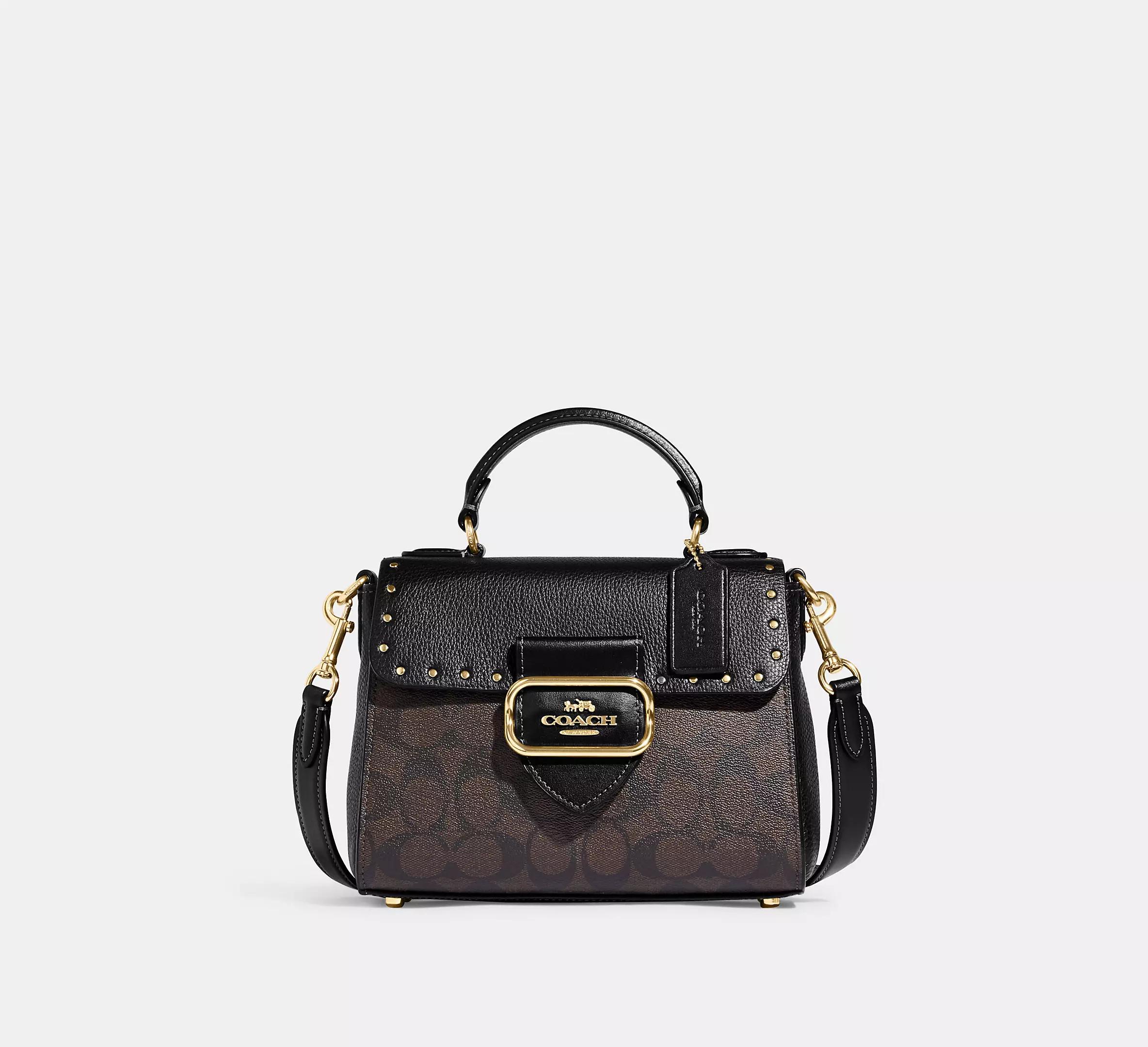 Túi Coach Top Handle Satchel In Colorblock Signature Canvas With Rivets Nữ Đen