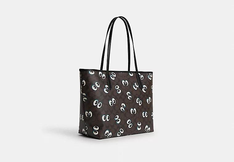 Túi Coach City Tote In Signature Canvas With Halloween Eyes Nữ Nâu