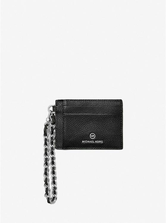 Ví Michael Kors Small Pebbled Leather Chain Card Case Nữ Đen