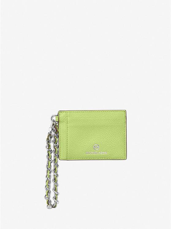 Ví Michael Kors Small Pebbled Leather Chain Card Case Nữ Xanh Mint