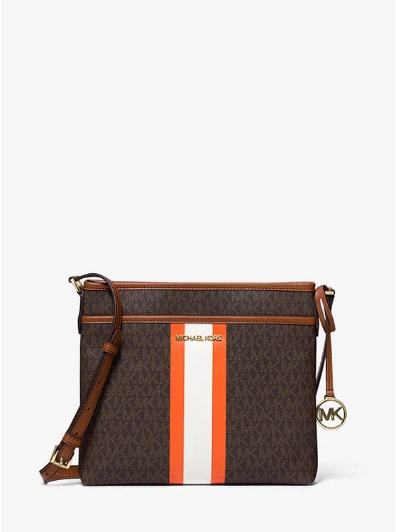 Túi Michael Kors Bedford Small Logo Stripe Crossbody Bag Nữ Nâu Cam