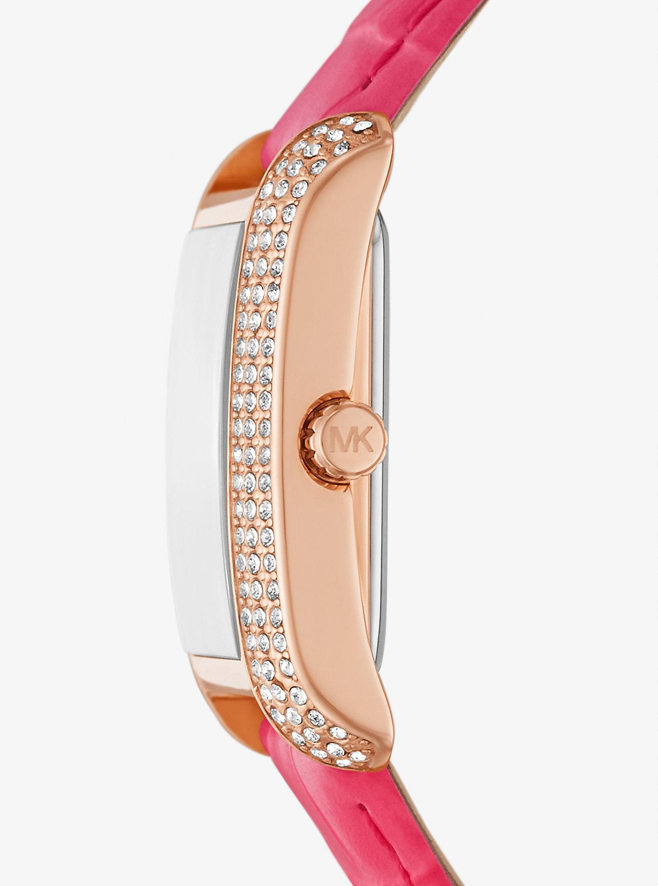 Đồng Hồ Michael Kors Emery Pavé Rose Gold-Tone And Crocodile Embossed Leather Watch Nữ Hồng