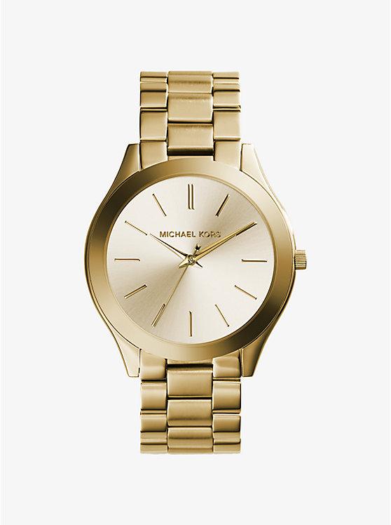 Đồng Hồ Michael Kors Slim Runway Gold-Tone Stainless Steel Watch Nữ Vàng