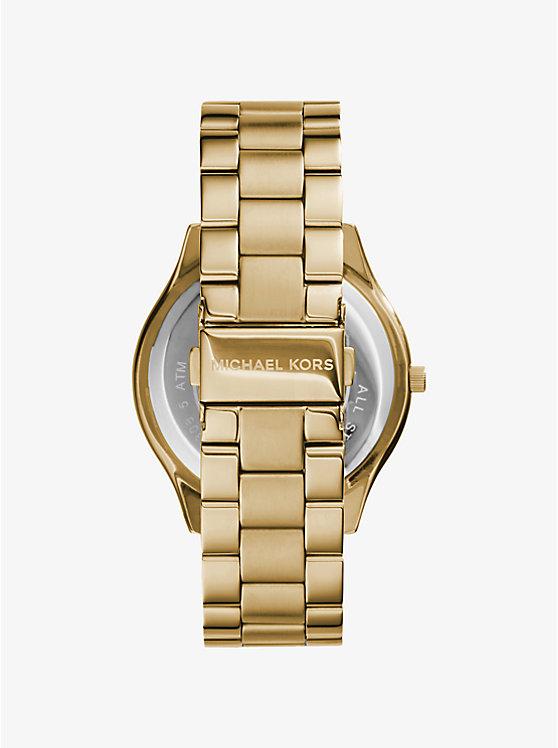 Đồng Hồ Michael Kors Slim Runway Gold-Tone Stainless Steel Watch Nữ Vàng