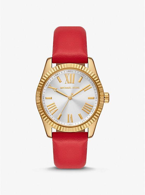 Đồng Hồ Michael Kors Lexington Gold-Tone And Leather Watch Nữ Đỏ