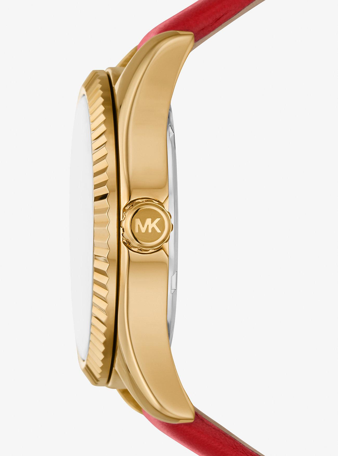 Đồng Hồ Michael Kors Lexington Gold-Tone And Leather Watch Nữ Đỏ