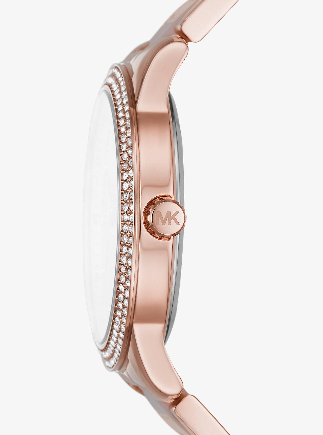 Đồng Hồ Michael Kors Oversized Tibby Pavé Rose Gold-Tone Blush Acetate Watch Nữ Vàng Hồng