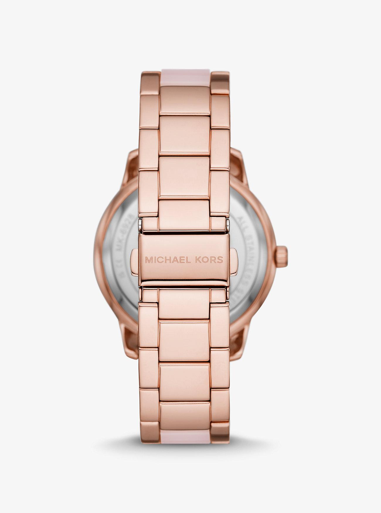 Đồng Hồ Michael Kors Oversized Tibby Pavé Rose Gold-Tone Blush Acetate Watch Nữ Vàng Hồng