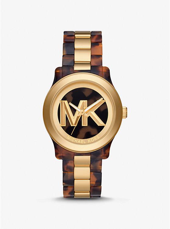 Đồng Hồ Michael Kors Runway Gold-Tone And Tortoiseshell Acetate Watch Nữ Vàng