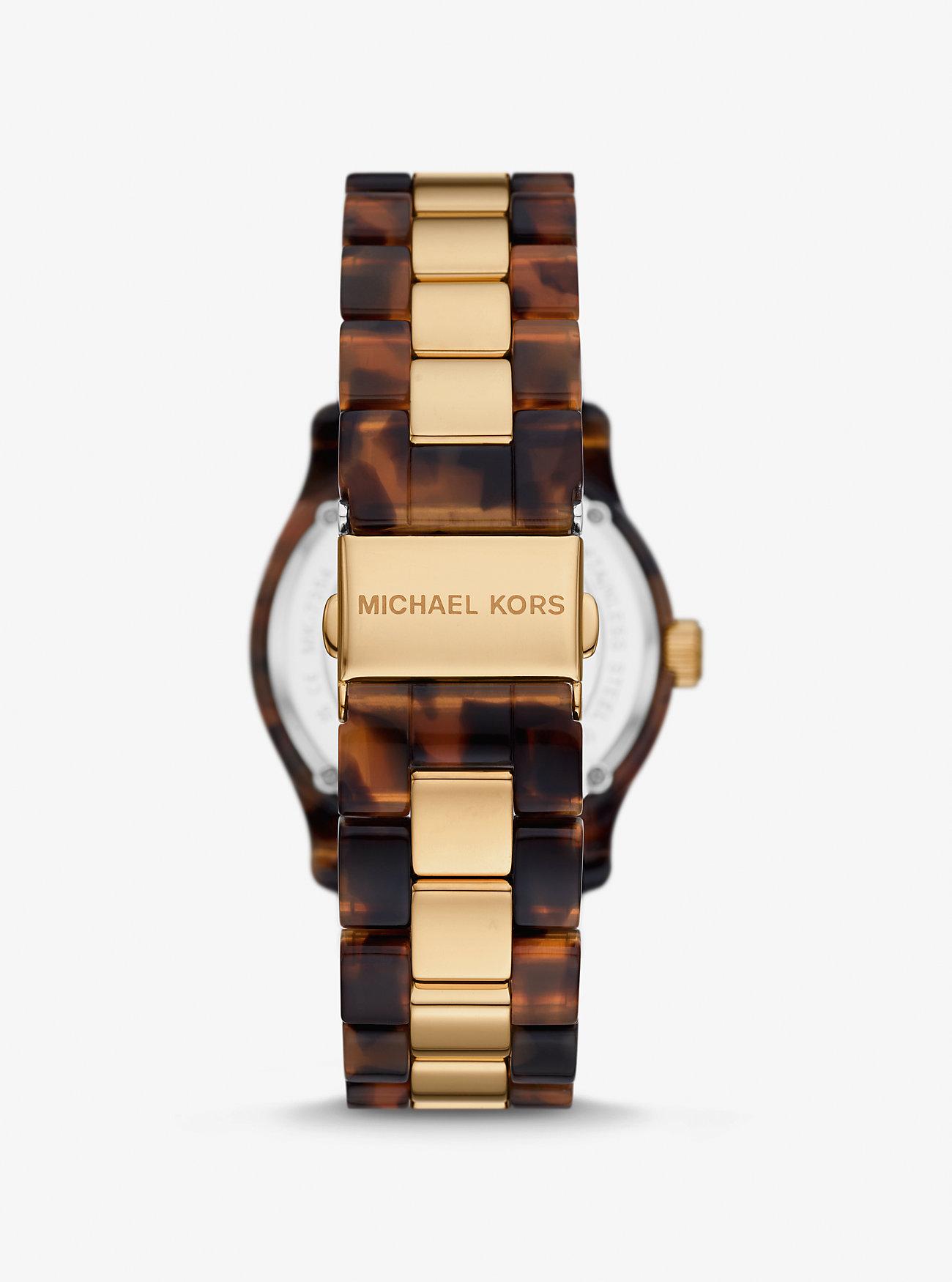 Đồng Hồ Michael Kors Runway Gold-Tone And Tortoiseshell Acetate Watch Nữ Vàng