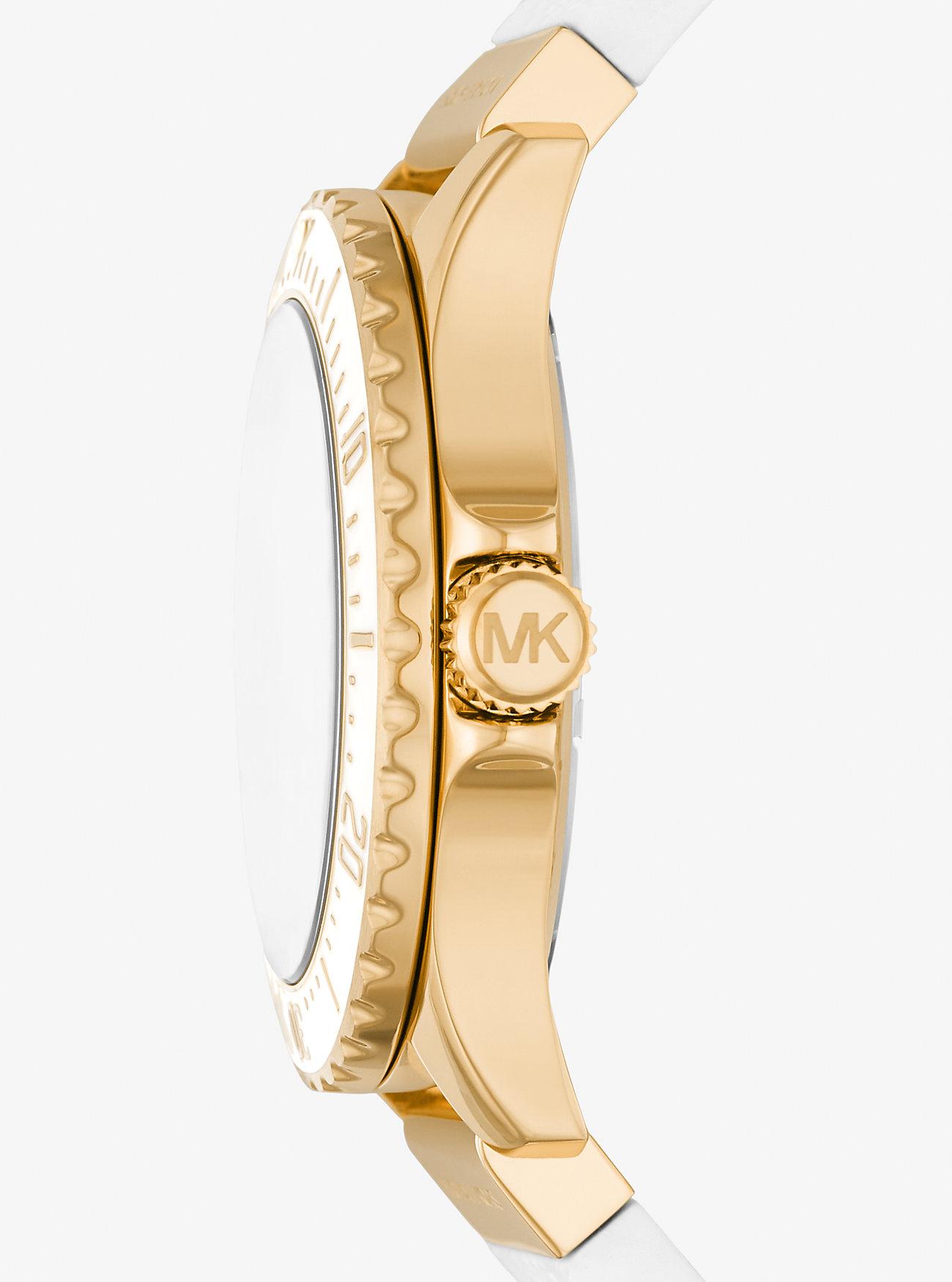 Đồng Hồ Michael Kors Oversized Slim Everest Pavé Gold-Tone And Embossed Silicone Watch Nữ Trắng