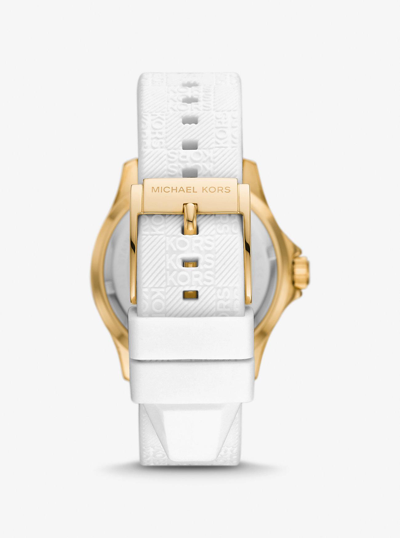 Đồng Hồ Michael Kors Oversized Slim Everest Pavé Gold-Tone And Embossed Silicone Watch Nữ Trắng