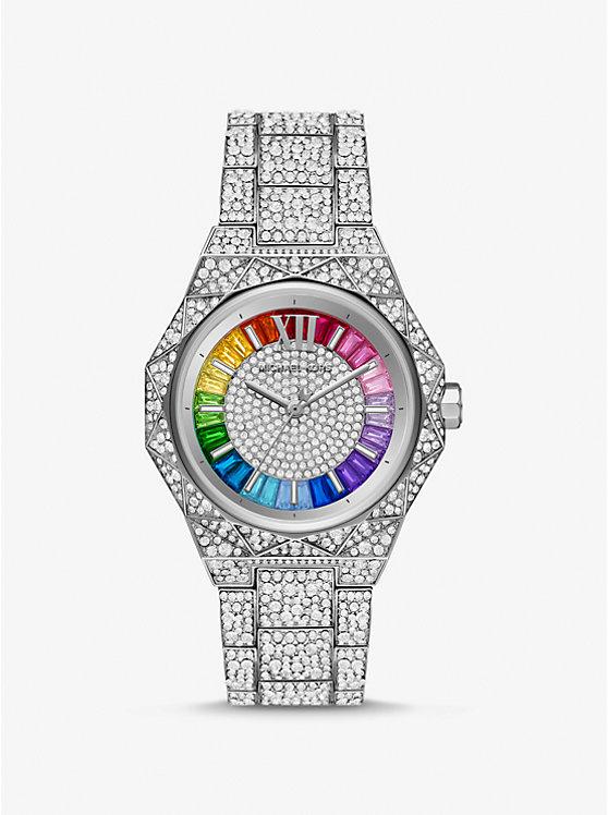 Đồng Hồ Michael Kors Pride Limited-Edition Oversized Raquel Rainbow Pavé Silver-Tone Watch Nữ Bạc