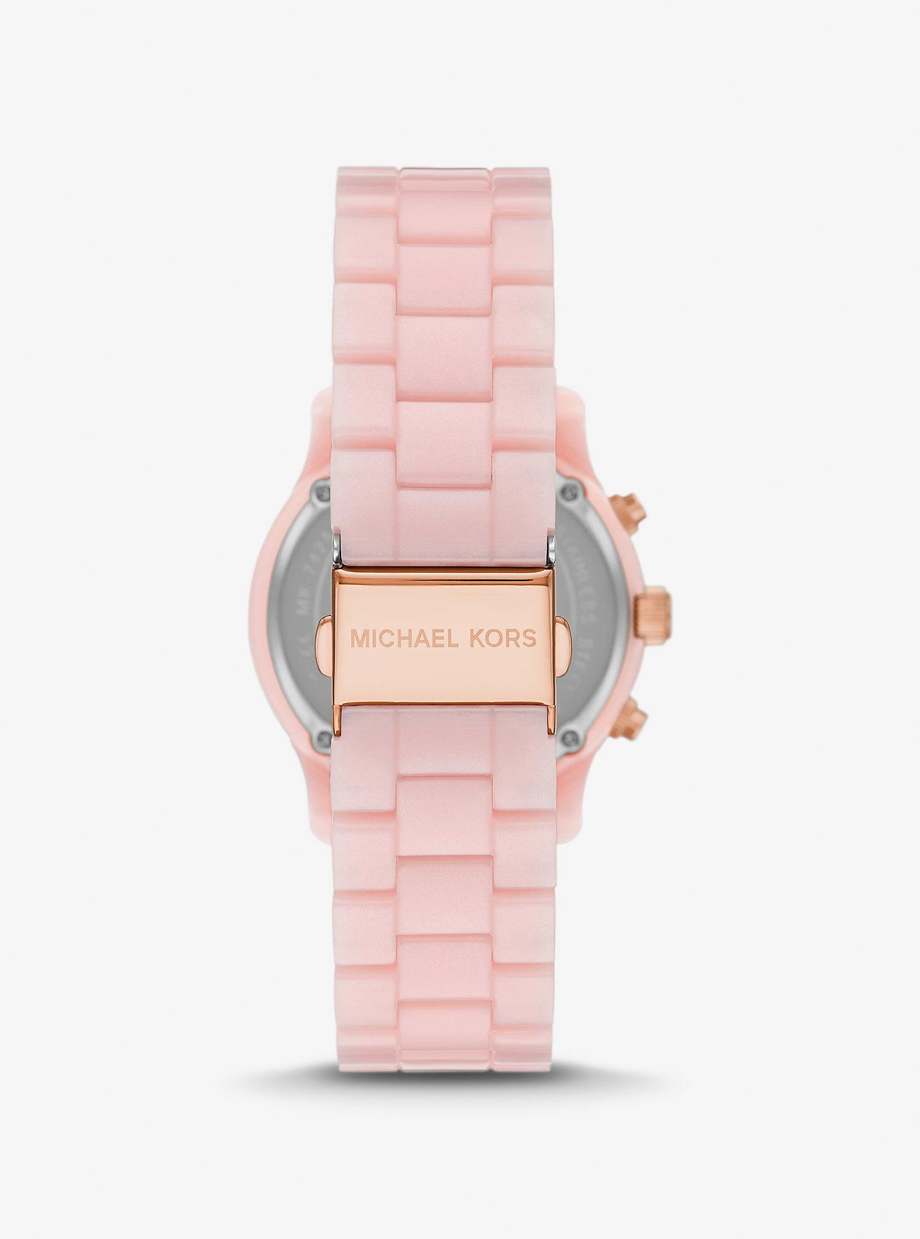 Đồng Hồ Michael Kors Runway Pavé Rose Gold-Tone And Blush Acetate Watch Nữ Hồng