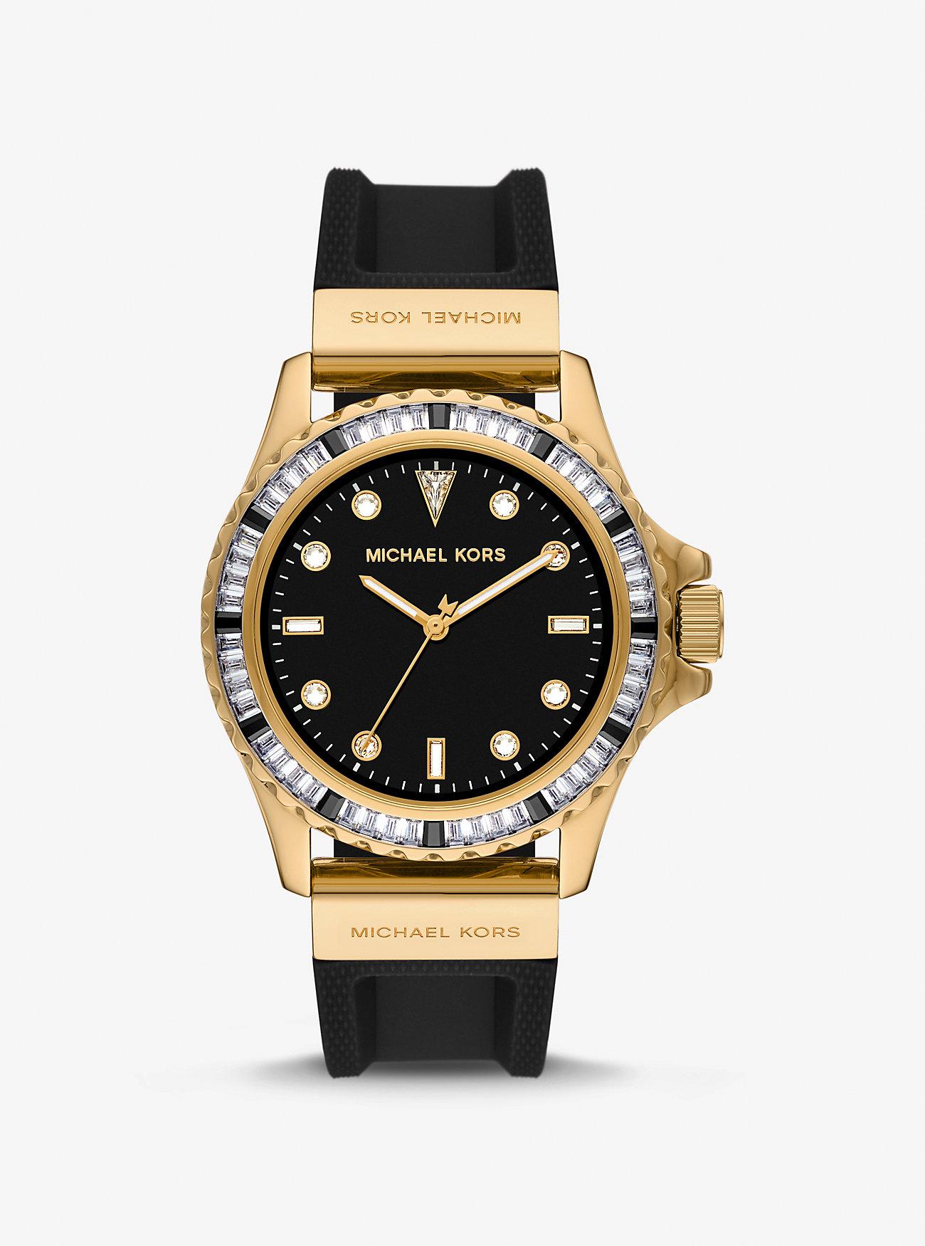 Đồng Hồ Michael Kors Oversized Everest Pavé Gold-Tone And Silicone Watch Nữ Đen