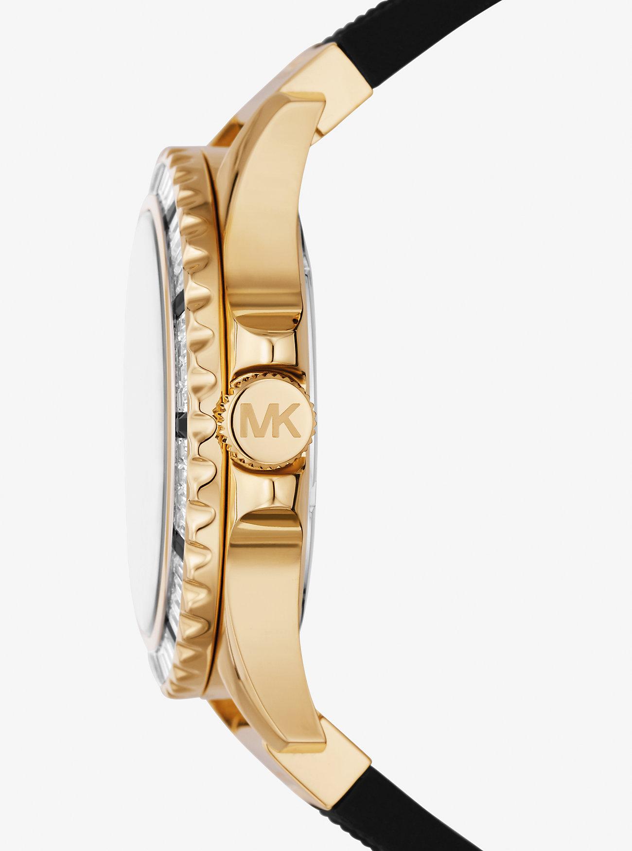 Đồng Hồ Michael Kors Oversized Everest Pavé Gold-Tone And Silicone Watch Nữ Đen