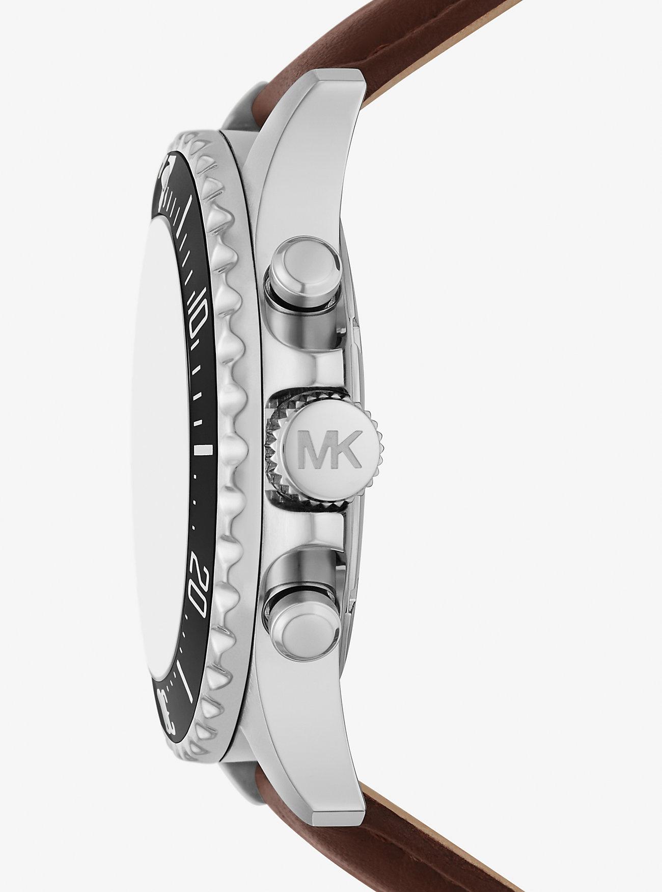 Đồng Hồ Michael Kors Oversized Everest Silver-Tone And Leather Watch Nữ Nâu