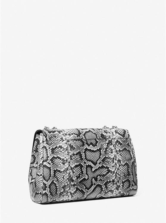 Túi Michael Kors Parker Extra-Large Snake Embossed Leather Shoulder Bag Nữ Đen