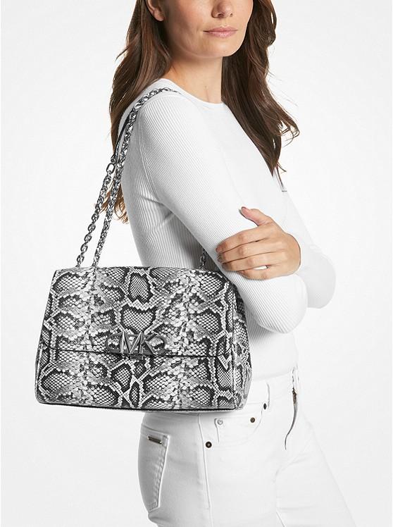 Túi Michael Kors Parker Extra-Large Snake Embossed Leather Shoulder Bag Nữ Đen