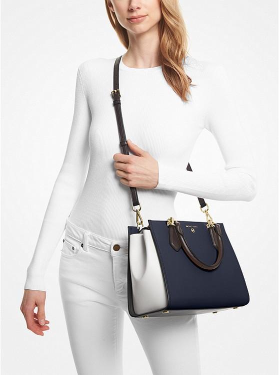 Túi Michael Kors Marilyn Medium Color-Block Saffiano Leather Satchel Nữ Xanh Navy