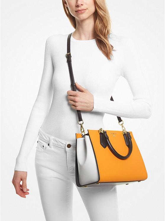 Túi Michael Kors Marilyn Medium Color-Block Saffiano Leather Satchel Nữ Vàng