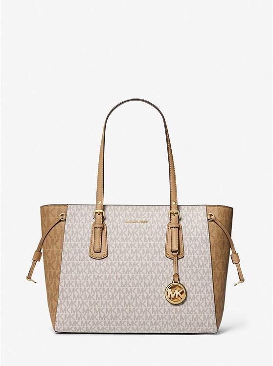 Túi Michael Kors Voyager Medium Color-Block Logo Tote Bag Nữ Be