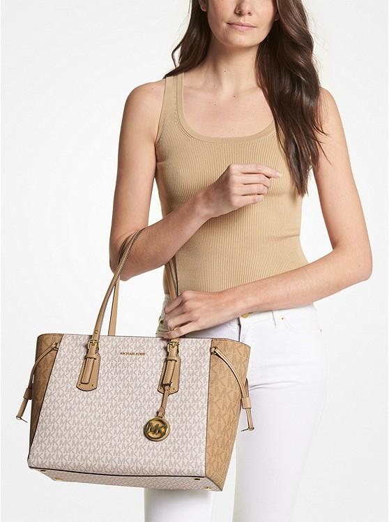 Túi Michael Kors Voyager Medium Color-Block Logo Tote Bag Nữ Be